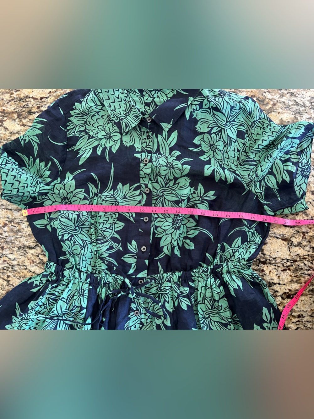 NWT Tall Cerise Shirt-Dress in Pineapple-Print Ramie 14 - Picture 9 of 12